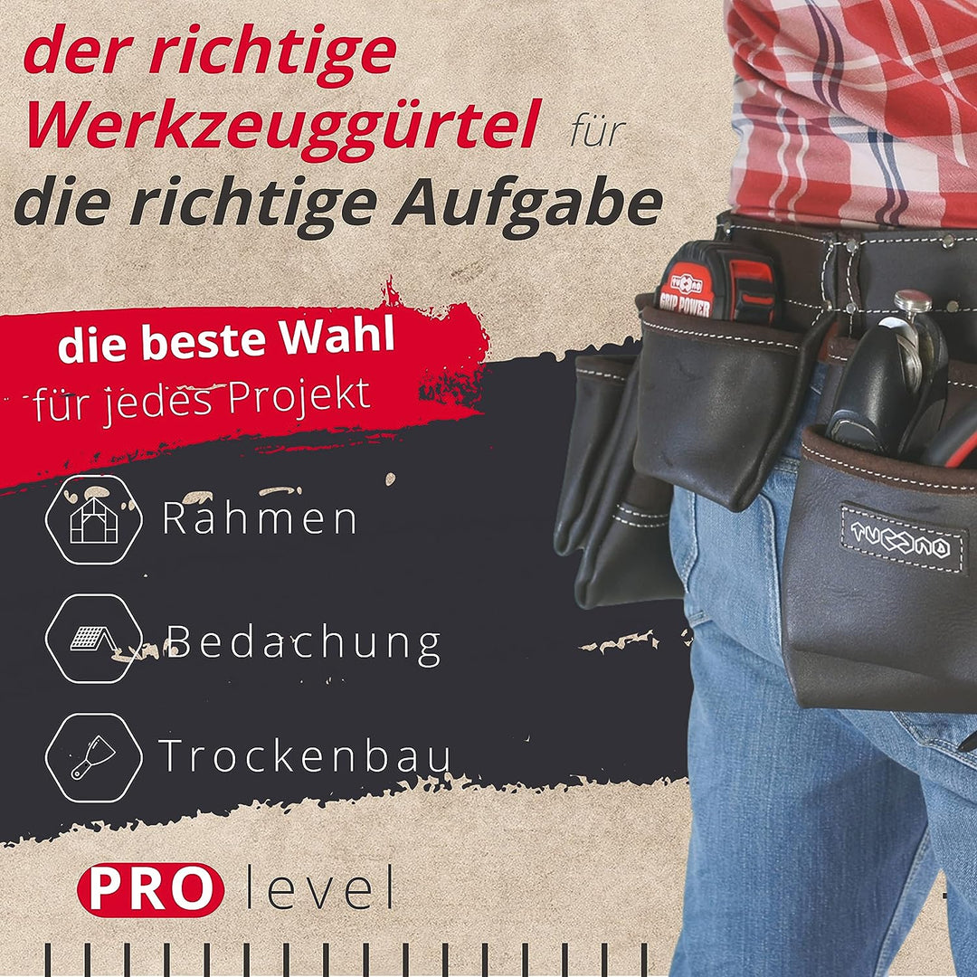 12 Taschen Schreiner Ölüberzogenes Leder Werkzeuggürtel | Handwerker Arbeits Gürtel Schürze für Männ