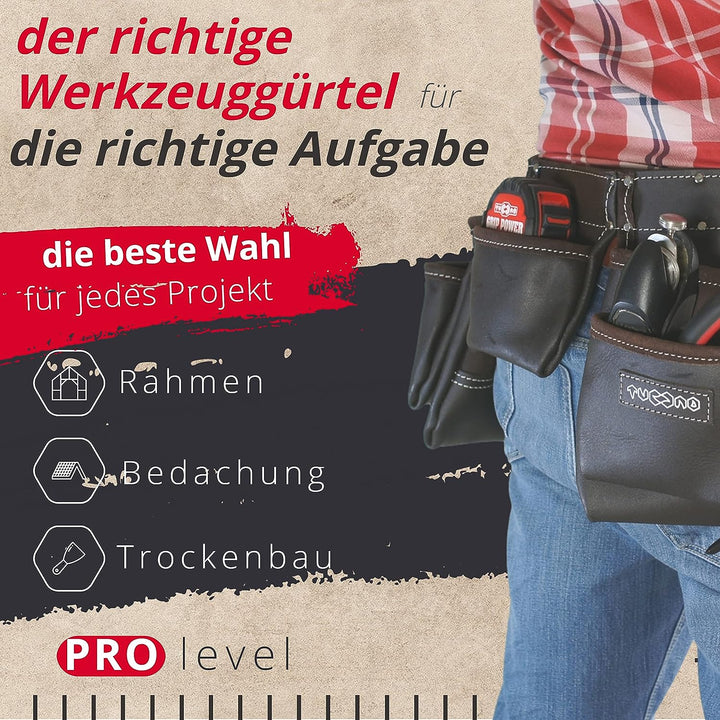 12 Taschen Schreiner Ölüberzogenes Leder Werkzeuggürtel | Handwerker Arbeits Gürtel Schürze für Männ