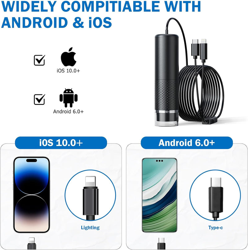 Handy Mikroskop, 10 Bis 200X USB Mikroskop, Taschenmikroskop, Lupe 200x Vergrösserung, Mikroskop Dig