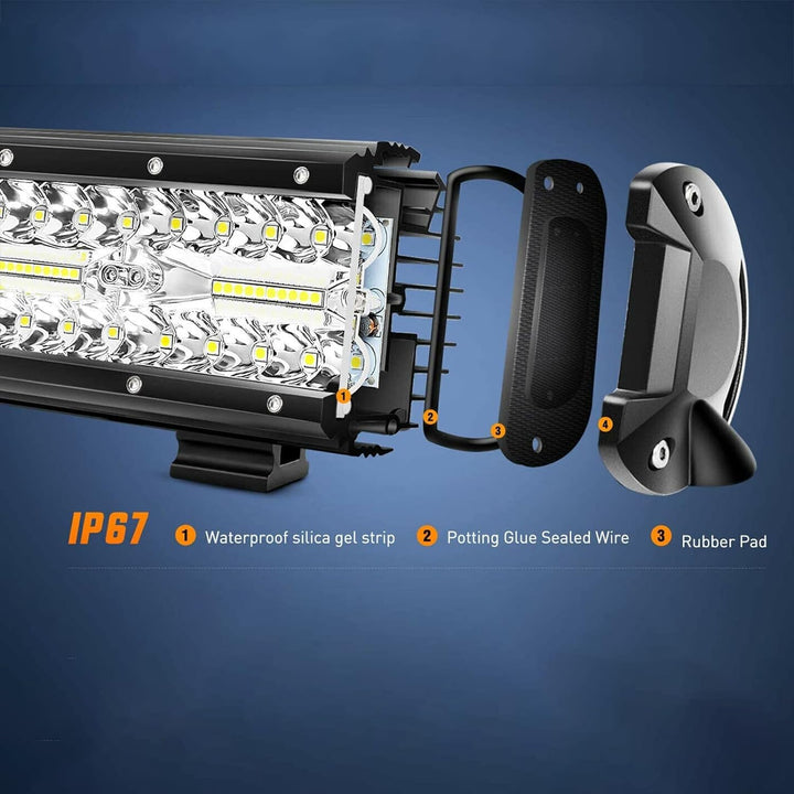 PICAA 20 Zoll 420W LED Lightbar Tri-Reihe LED Lichtbalken Arbeitsscheinwerfer 12V 24V 6000K Weiss Wa