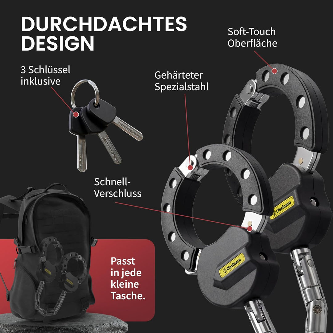 E-Scooter Schloss mit Handschellen-Kette – Handschellenschloss, Scooter-Schloss aus A3 Stahl, Ketten