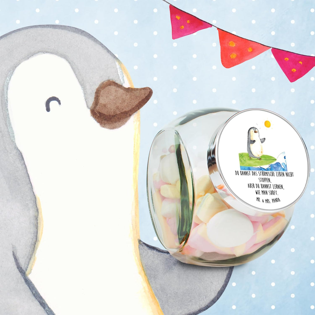 Mr. & Mrs. Panda keksdose glas Pinguin Surfer XL 2000ml - Geschenk, Teedose, Urlaub, Portugal, Vorra