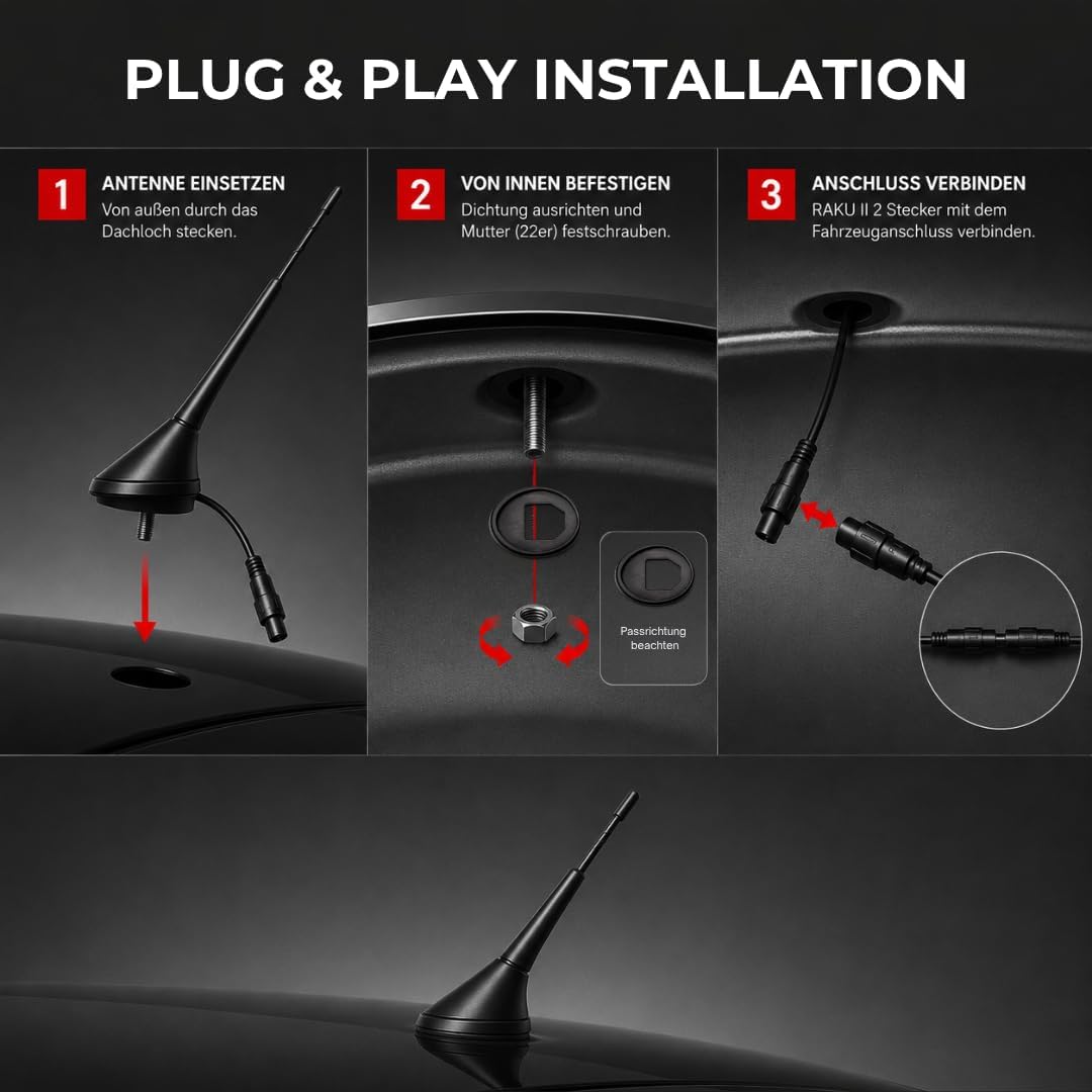 Audioproject A280 - Autoantenne 28cm Raku 2 + Verstärker - kompatibel für VW Golf 4 5 6 7 Passat Lup
