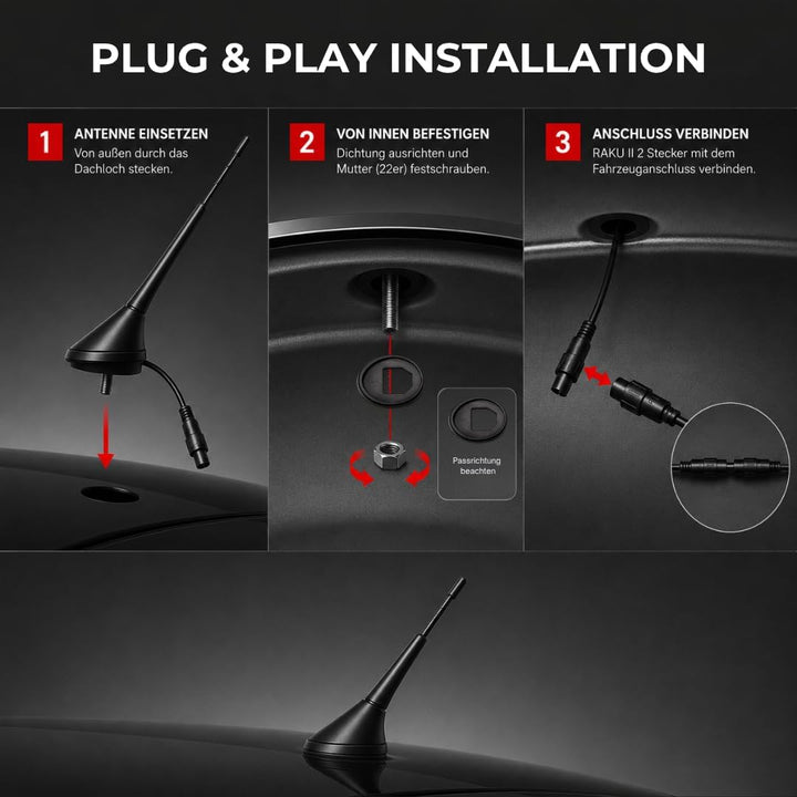 Audioproject A280 - Autoantenne 28cm Raku 2 + Verstärker - kompatibel für VW Golf 4 5 6 7 Passat Lup