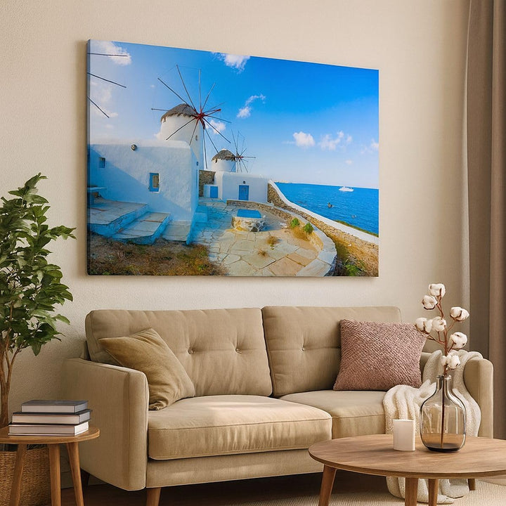 Bilder auf Leinwand 100x70cm Leinwandbild Griechenland Insel Küste Haus Gross Wanddeko Bild Schlafzi