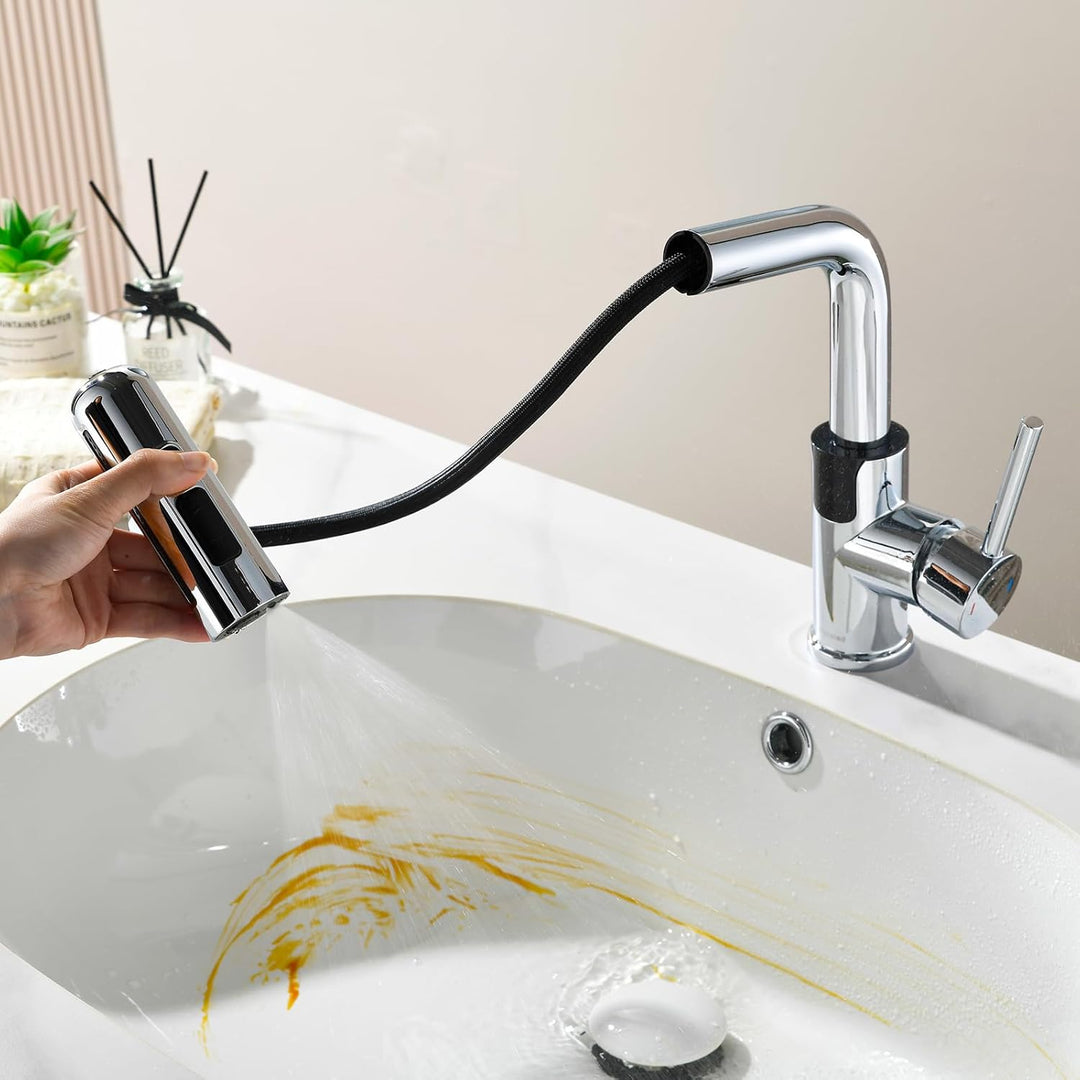 Wasserhahn Bad Mynaiad mit LED-Temperaturanzeige Badarmatur, Brause Ausziehbar, Badarmatur 360° Schw