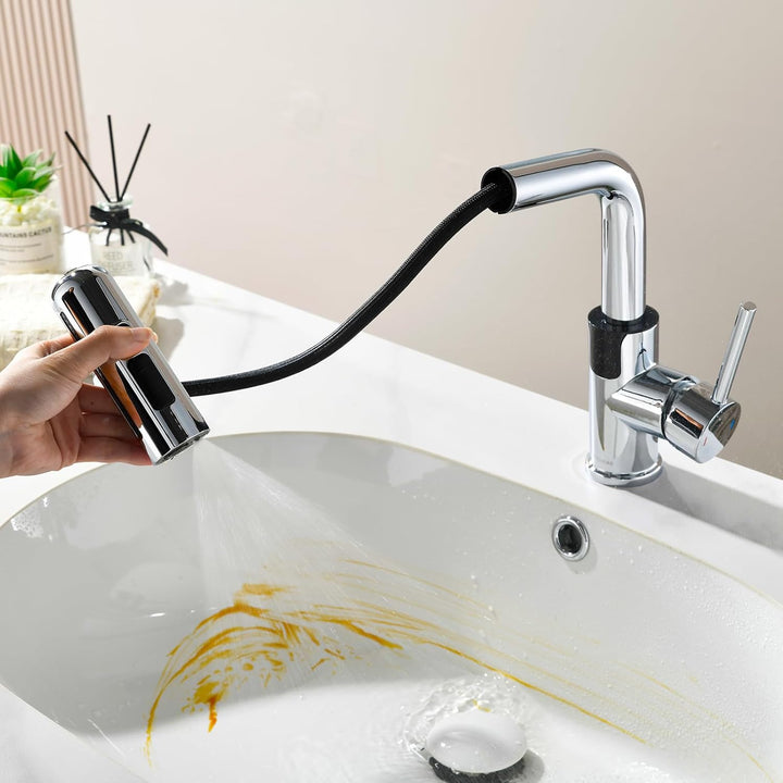 Wasserhahn Bad Mynaiad mit LED-Temperaturanzeige Badarmatur, Brause Ausziehbar, Badarmatur 360° Schw