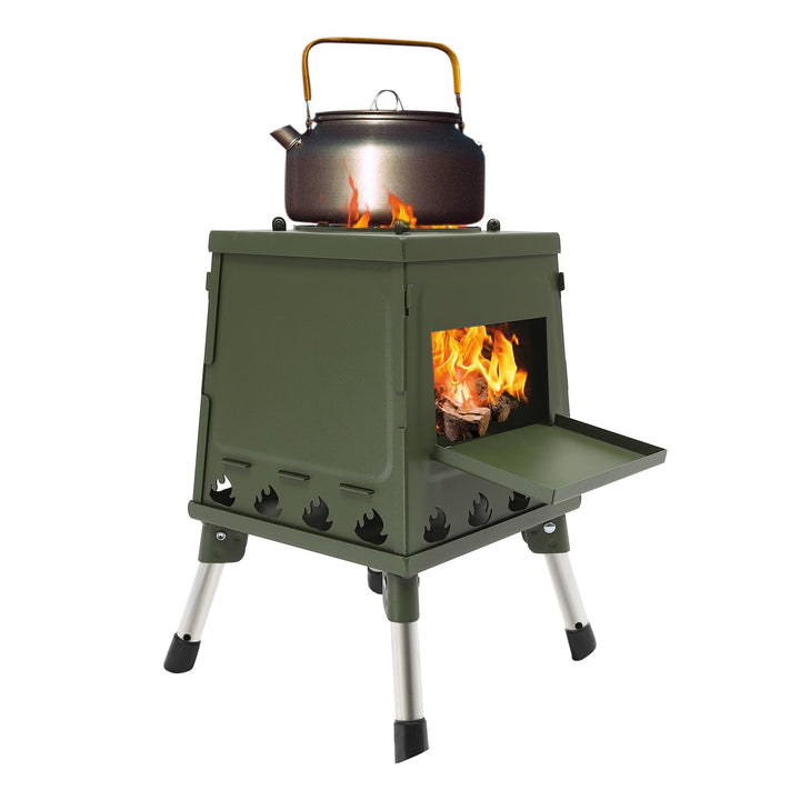 Campinggrill Edelstahl, Tragbarer Holzofen für Camping, Boden Stehend Gartenofen Zelt Ofen Outdoor,