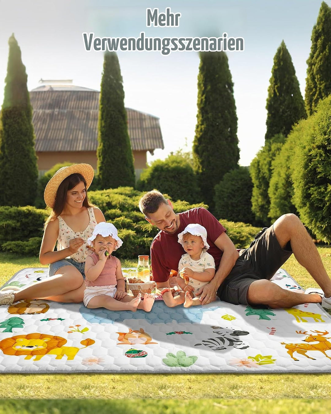 Krabbelteppich für Baby, Rutschfeste Baby Spielmatte Schadstofffrei 180x150cm, Baumwolle Tier Krabbe