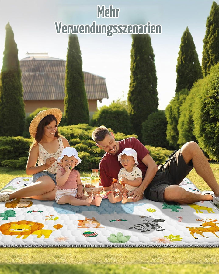 Krabbelteppich für Baby, Rutschfeste Baby Spielmatte Schadstofffrei 180x150cm, Baumwolle Tier Krabbe