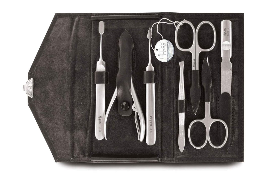 nippes Solingen Maniküre Set Locks, 7-teilig, Edelstahl nickel- & rostfrei, Echtes Rindleder-Nagelet