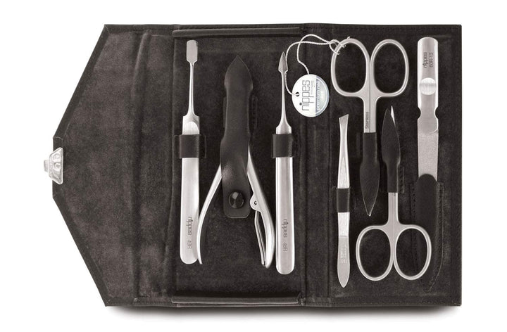 nippes Solingen Maniküre Set Locks, 7-teilig, Edelstahl nickel- & rostfrei, Echtes Rindleder-Nagelet