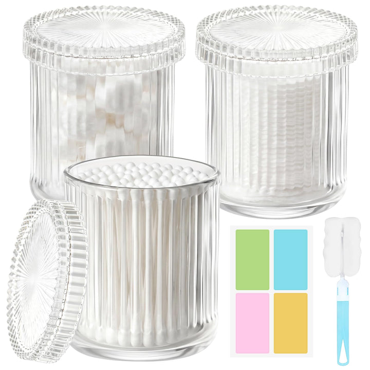 3 Stück 290ml Glas Wattestäbchen Behälter Mit Deckel &amp; Bürste | Transparent Wattestäbchen Spender, R