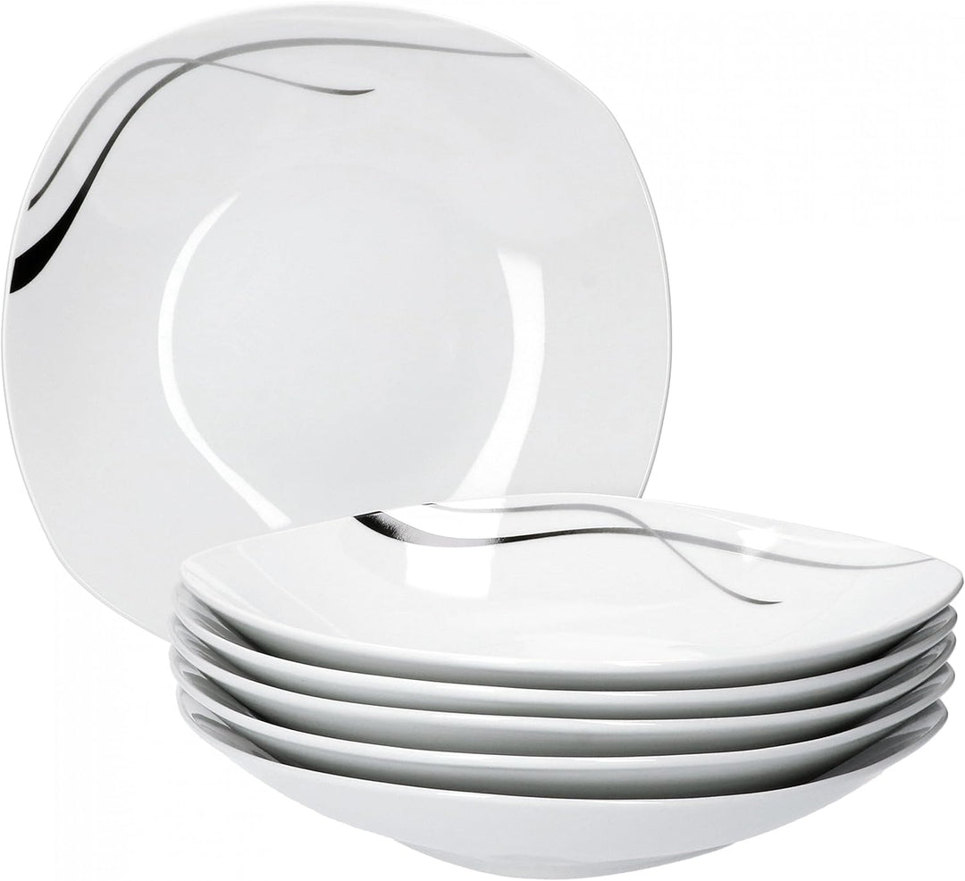 Van Well 6er Set Suppenteller Silver Night, Menü-Teller tief, 450 ml, 220 x 220 mm, Salatteller, Ser