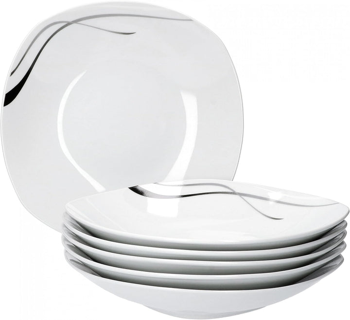Van Well 6er Set Suppenteller Silver Night, Menü-Teller tief, 450 ml, 220 x 220 mm, Salatteller, Ser