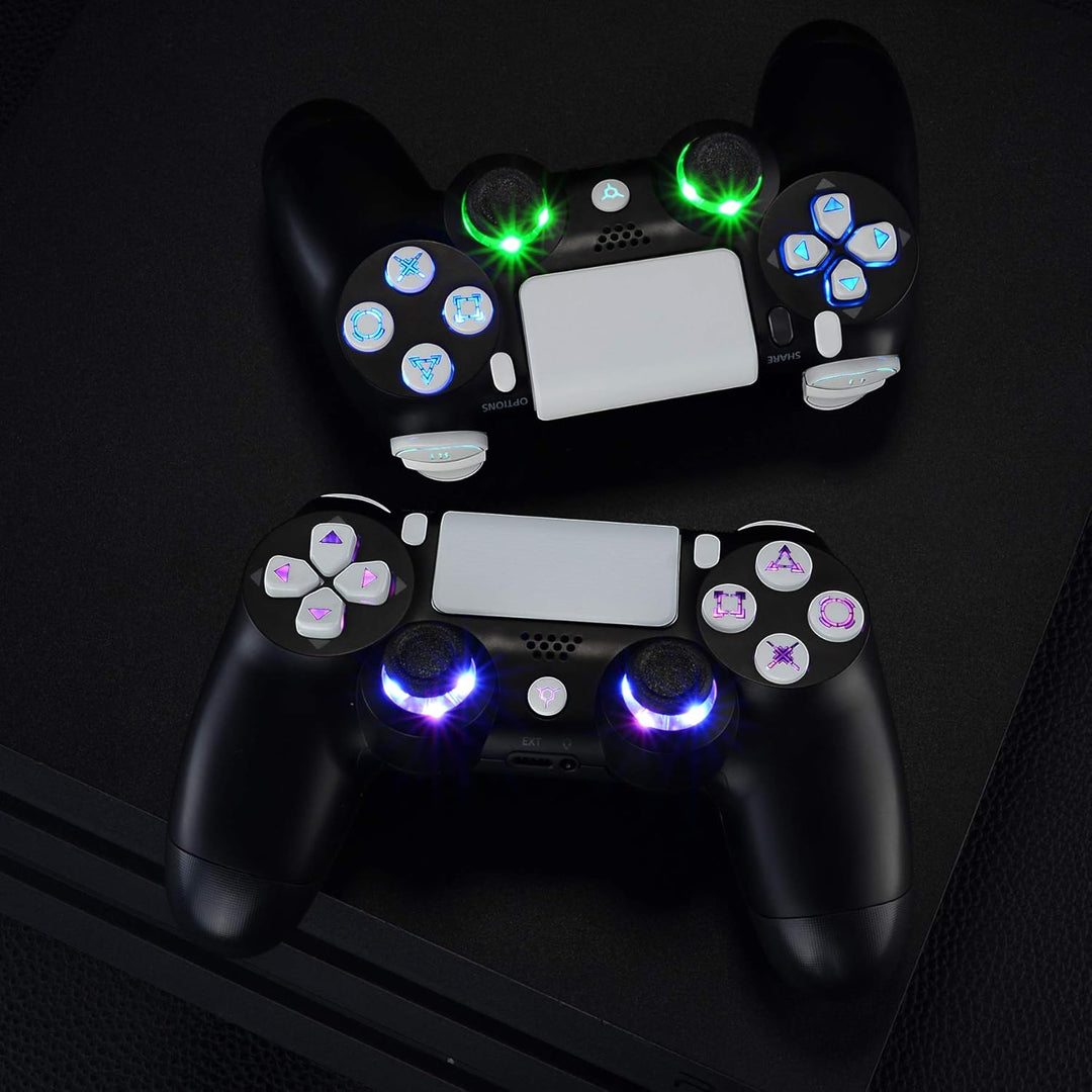 eXtremeRate LED Tasten Kit für ps4, 10 Modi 7 Farben DTF 2.0 Knöpfe D-Pad Trigger Thumbsticks Button