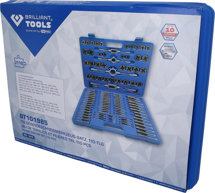 BRILLIANT TOOLS BT101985 TiN Gewindeschneidwerkzeug-Satz, 110-tlg. [Powered by KS Tools]