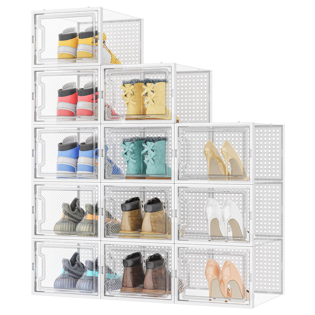 HOMIDEC Schuhboxen, 12er Pack Schuhboxen Stapelbar, Schuhorganizer Schuhaufbewahrung, Schuhkarton mi
