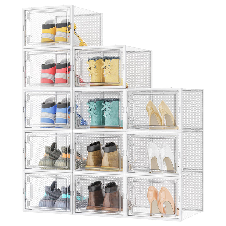 HOMIDEC Schuhboxen, 12er Pack Schuhboxen Stapelbar, Schuhorganizer Schuhaufbewahrung, Schuhkarton mi