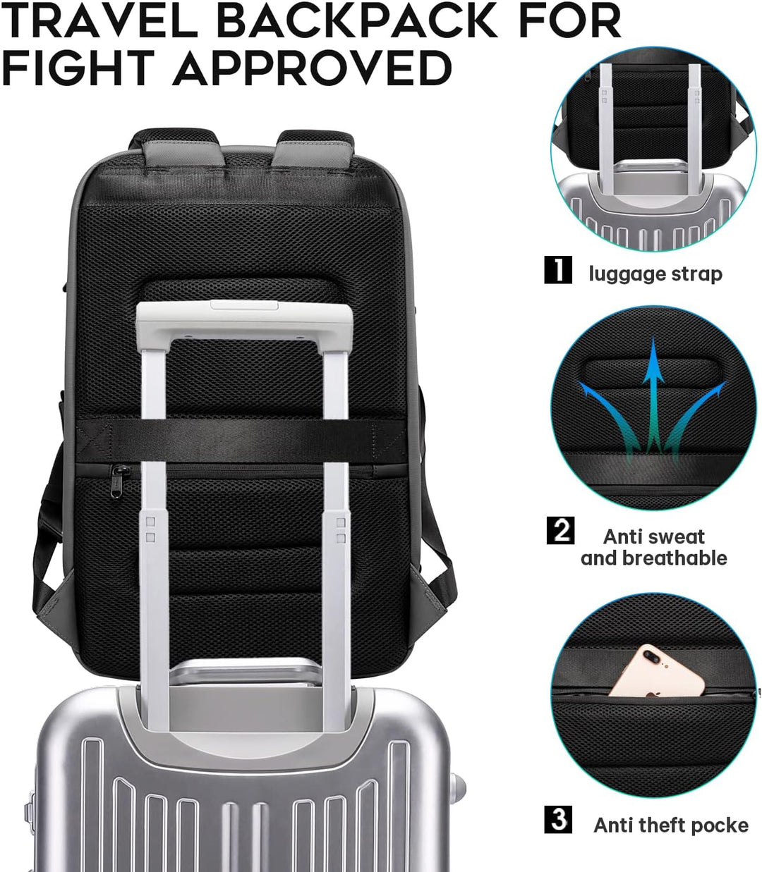 BANGE Laptop Business Männer Rucksack Wasserdicht Grosse Kapazität Externe Lade Port Tasche Grau Mod