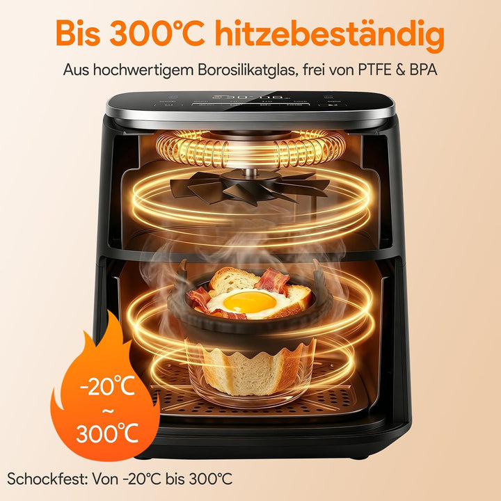 4 Stück Glas Muffinform für Heissluftfritteuse, Heissluftfritteuse Antihaftbeschichtet, Wiederverwen