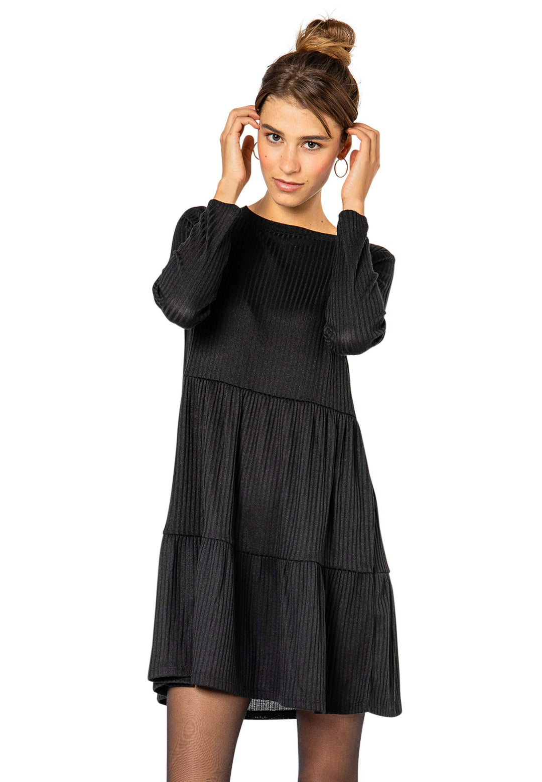 FRESH MADE Ladies Rib Dress Frauen Mittellanges Kleid schwarz L