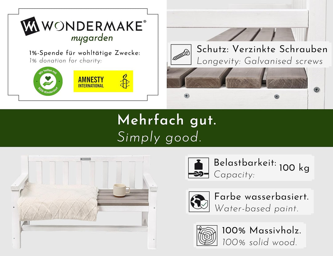 Design Kinder-Gartenbank aus Holz wetterfest mit Textil-Abdeckung und Lehne, 2-Sitzer Kinderbank Hol