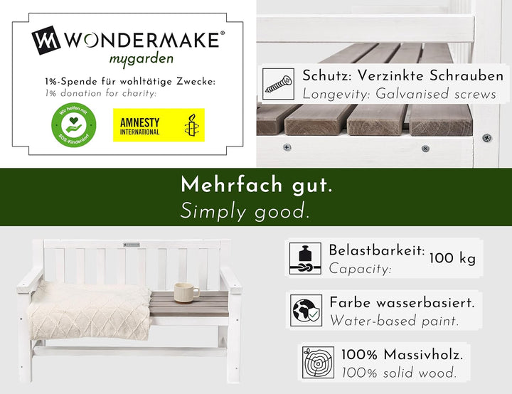 Design Kinder-Gartenbank aus Holz wetterfest mit Textil-Abdeckung und Lehne, 2-Sitzer Kinderbank Hol