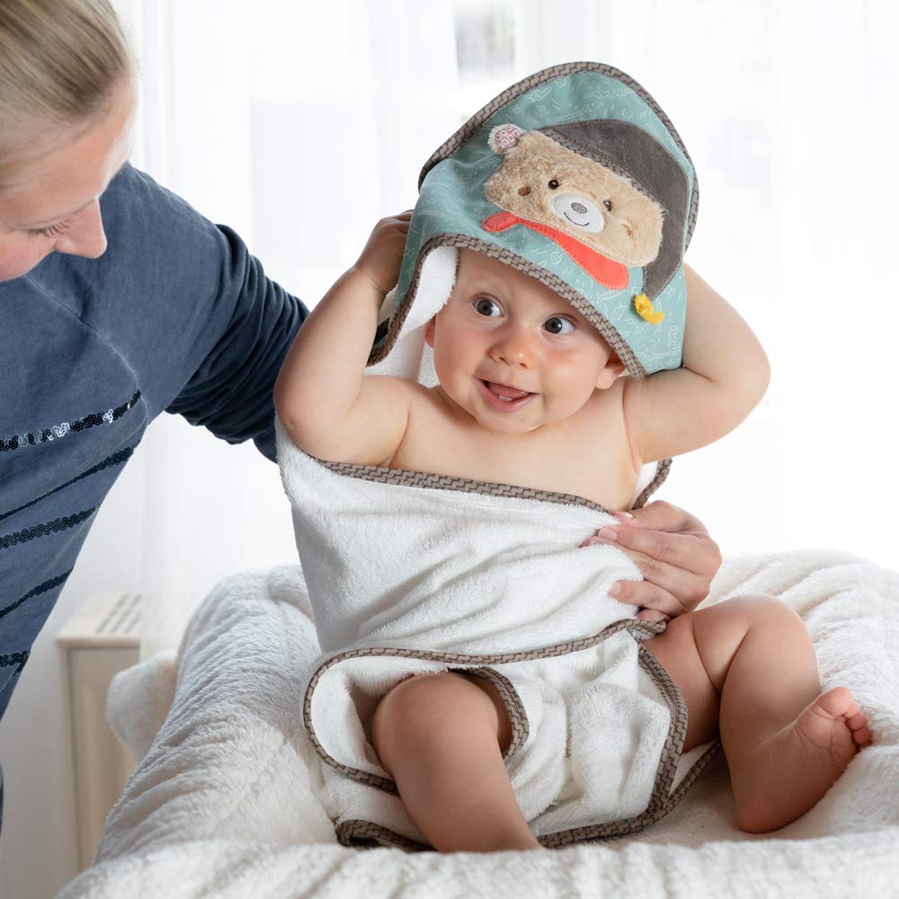 Fehn Badetuch Baby Bär - Badehandtuch Kinder Poncho aus Frottee - Handtuch mit süssem Teddybär- Baby