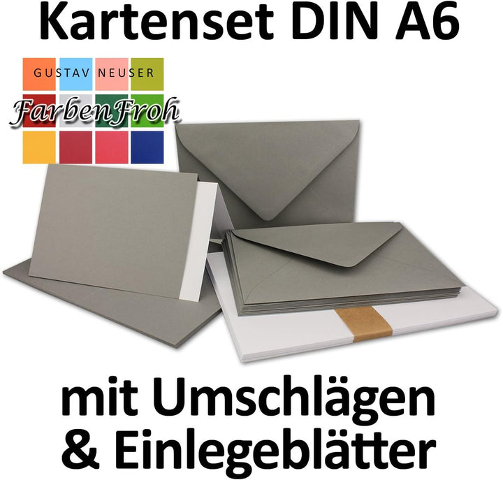 75x Faltkarten SET DIN A6/C6 mit Brief-Umschlägen in Graphit/Dunkel-Grau - inklusive Einleger - 14,8