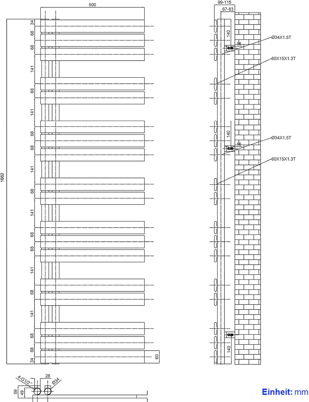 Heilmetz Badheizkörper Flach Design Heizkörper Handtuchtrockner für Badezimmer Handtuchheizkörper mi