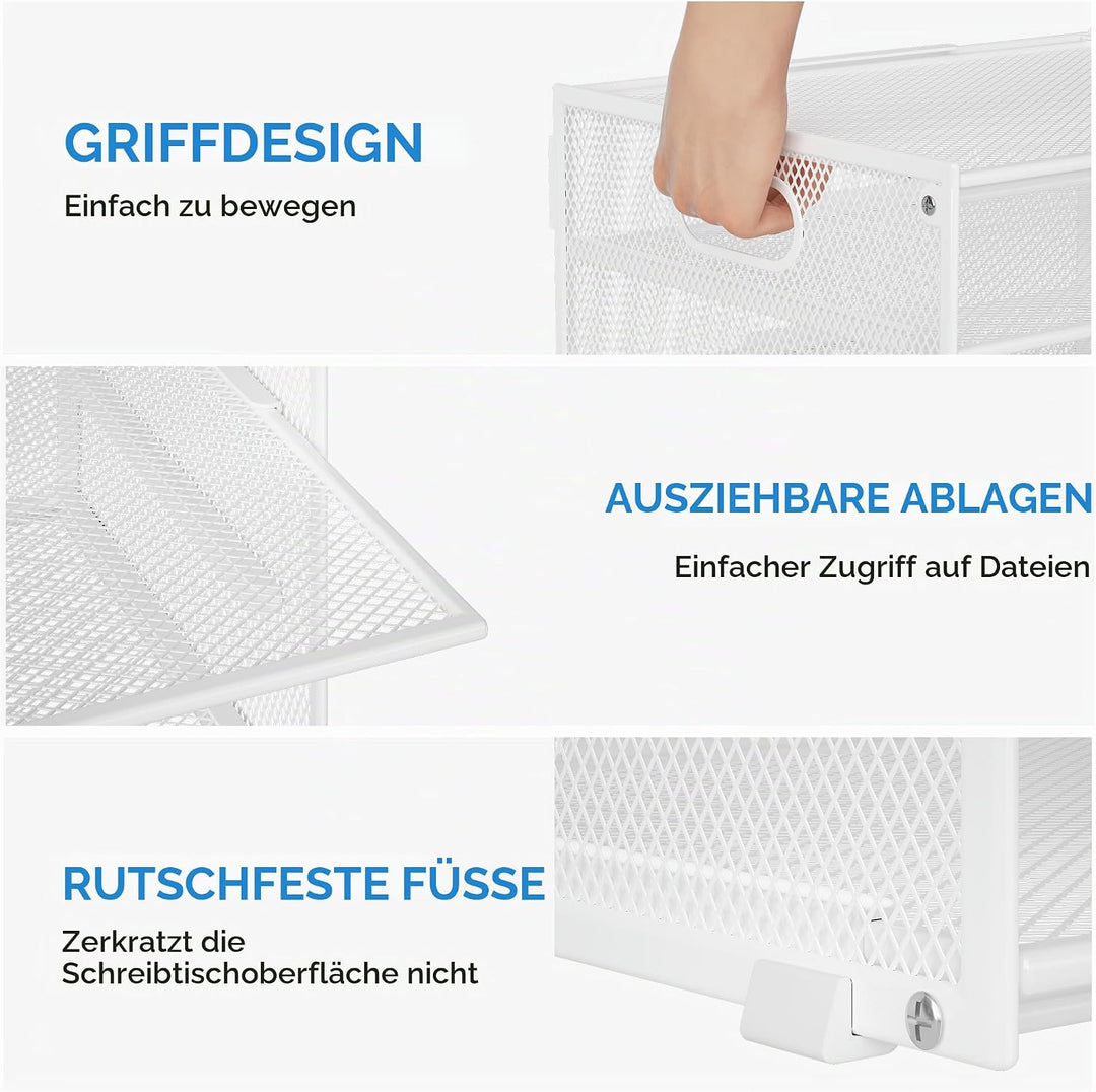 Marbrasse Schreibtisch Organizer,4-Stufiges Metall Netz-Briefablage mit Griff,Zeitungsordner,Papier