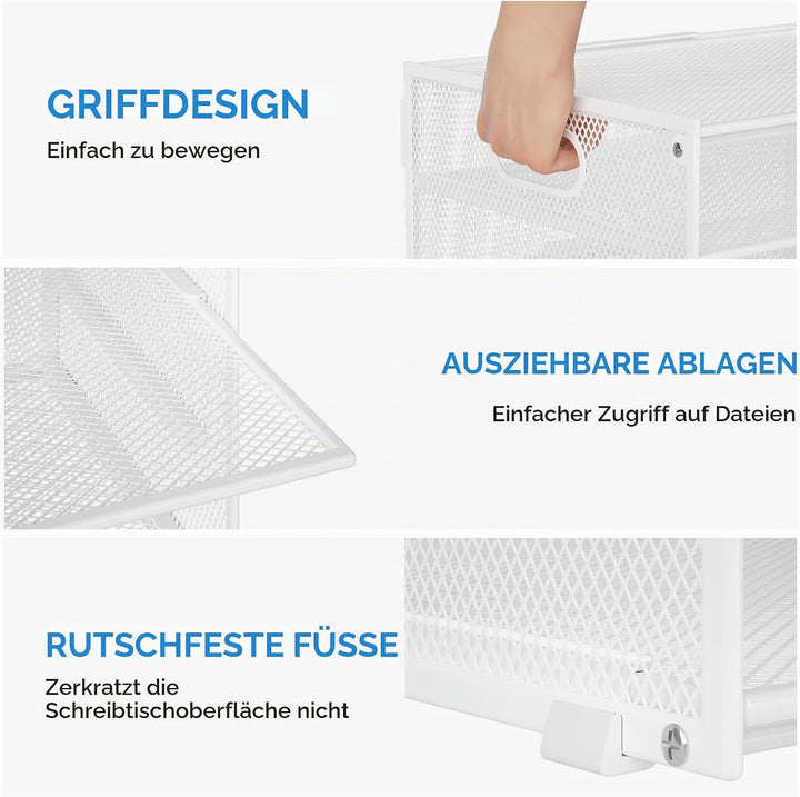 Marbrasse Schreibtisch Organizer,4-Stufiges Metall Netz-Briefablage mit Griff,Zeitungsordner,Papier