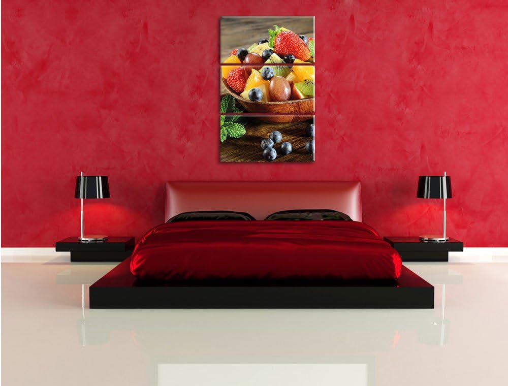 Pixxprint Apfel Kirsche Obstkorb als Leinwandbild/Grösse: 3 Teilig (120x80) cm/Wandbild/Kunstdruck/f