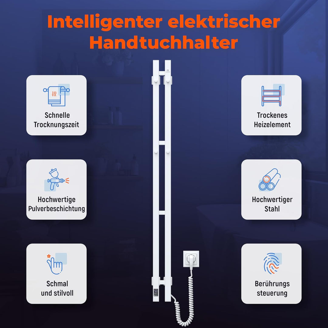 NAVIN Elektrischer Handtuchtrockner Silouette Quadro 90x1200 mit Sensorsteuerung - Weiss aus hochwer