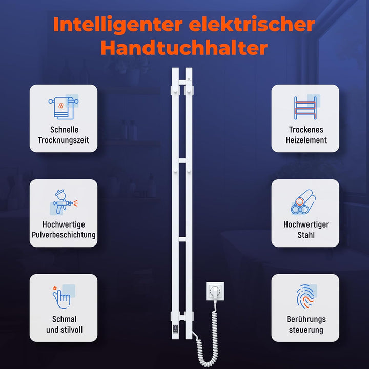 NAVIN Elektrischer Handtuchtrockner Silouette Quadro 90x1200 mit Sensorsteuerung - Weiss aus hochwer