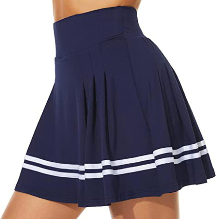 ThreeH Frauen hohe Taille plissiert Tennisrock Built-in Futter Shorts Mädchen Schule Uniformen Skate