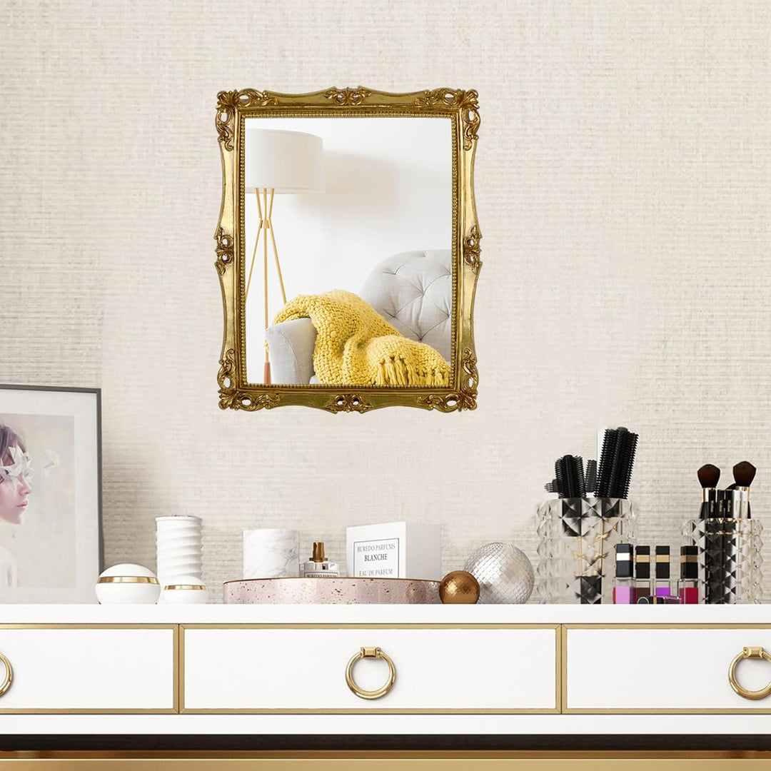 Funerom Dekorativer Vintage-Spiegel, Wandmontage, Tisch-Make-up-Spiegel, quadratisch, Antik-Gold, 41