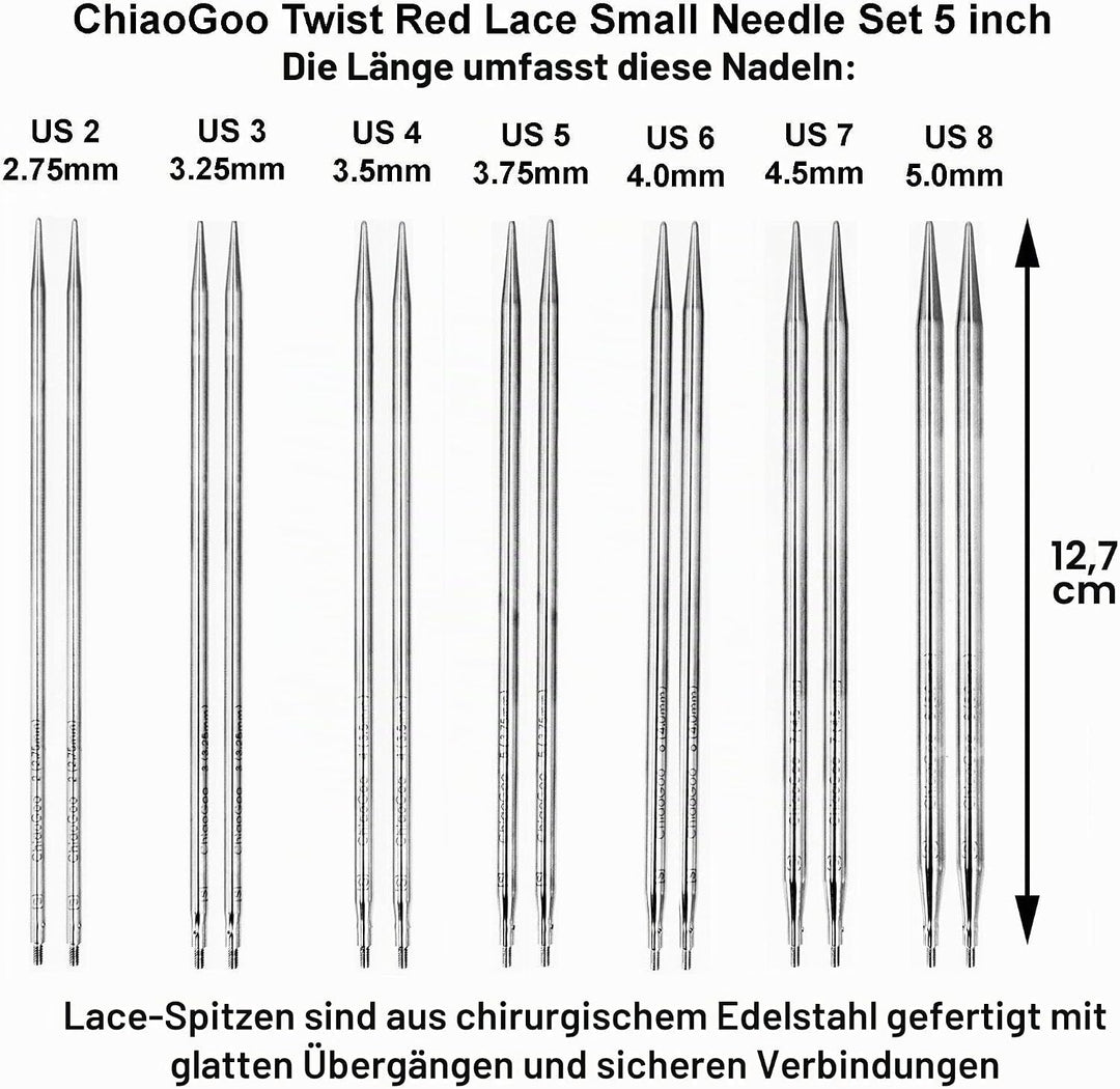 ChiaoGoo Stricknadeln, austauschbare rote Spitze, klein, 12,7 cm, mit 1 Artsiga Craft-Projekttasche