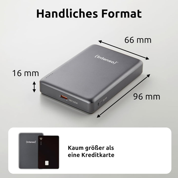 Intenso MW10000 Magnetische Powerbank 10000 mAh – MagSafe kompatibel, Wireless Charging 15W, USB-C P