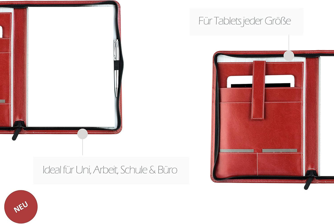 DELMON VARONE - Tablet Schreibmappe mit Reissverschluss inkl. Notizblock DIN A4 aus veganem Eco Kuns