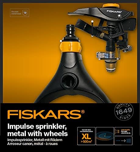 Fiskars Impuls-Sprinkler XL mit Rädern, Mit Abstandsregelung, Sprühbildkontrolle und Rotationskontro