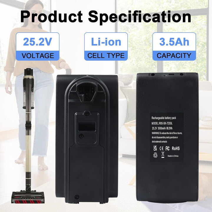 25,2 V 3500 mAh Ersatz-Lithium-Ionen-Akku für Shark XBATR725SLEU/XBATR725SL, Akku kompatibel mit kab