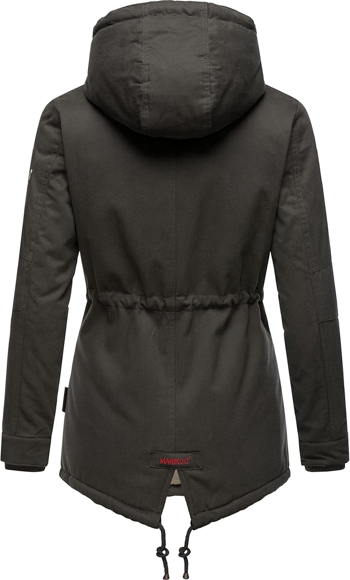 MARIKOO Damen warmer Winter Kurzmantel mit Kapuze Manolya XS-XXL XS Anthrazit, XS Anthrazit