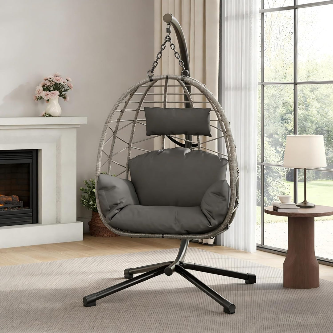 Hängesessel mit Gestell Outdoor bis 150 kg belastbar, Rattan Hängesessel mit Metallgestell, ideal al