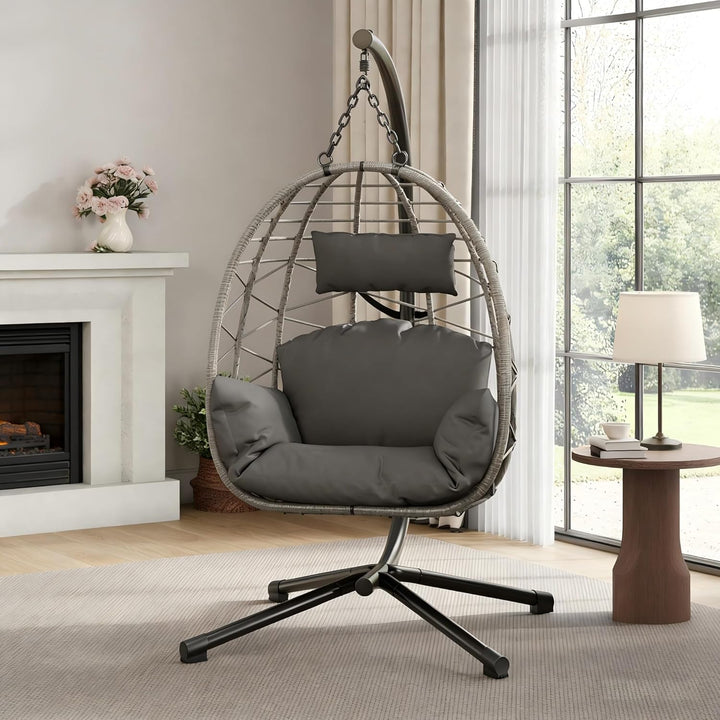 Hängesessel mit Gestell Outdoor bis 150 kg belastbar, Rattan Hängesessel mit Metallgestell, ideal al