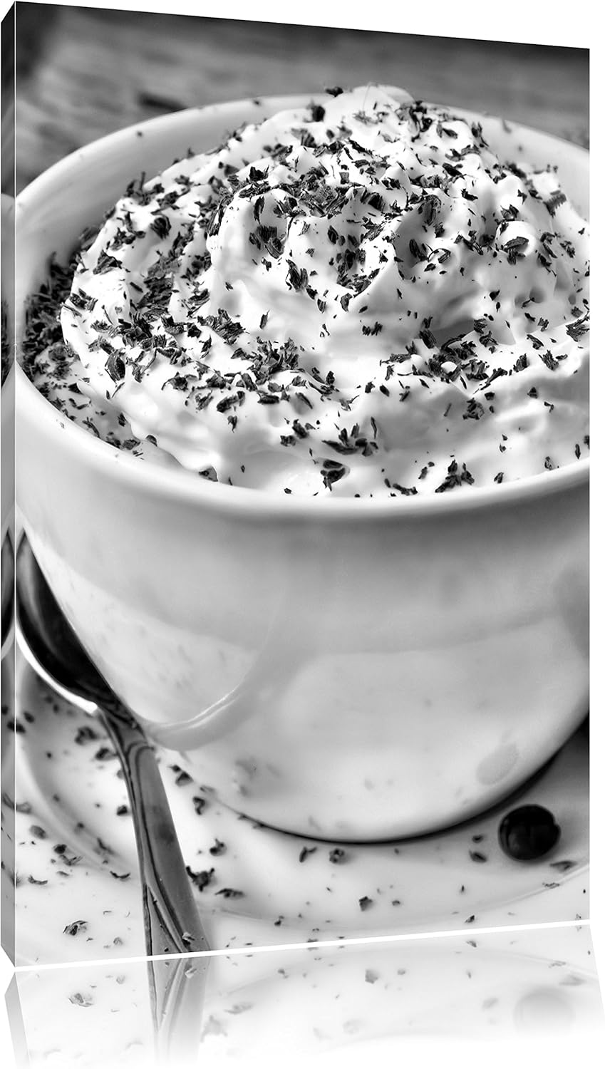 Pixxprint Monocrome, Frischer Kaffee mit Schokosträusel, Format: 100x70 auf Leinwand, XXL riesige Bi