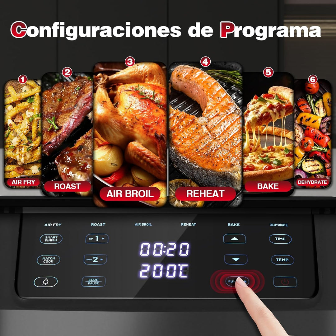 TopStrong Doppelkammer Heissluftfritteuse, 2500W Vertikale Double Stack Airfryer 2 Kammern mit Sicht