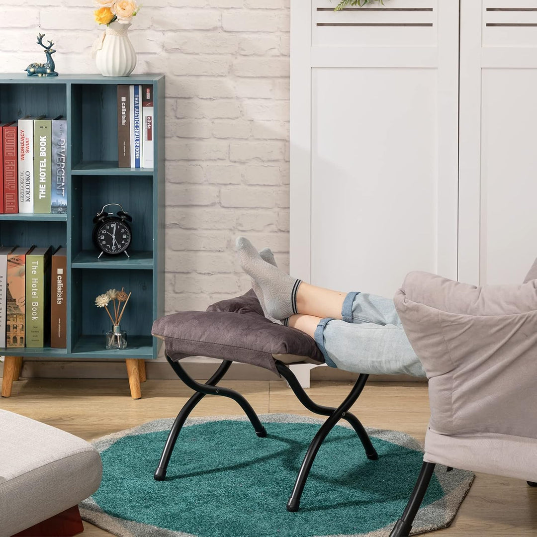 HollyHOME Fusshocker Fussstütze Klapphocker, Faltbar Sitzhocker mit Metallbeinen, Abnehmbar Gepolste