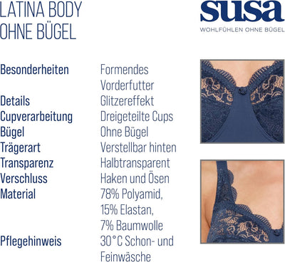 SUSA Body ohne Bügel Latina I Body Shapewear Damen stark formend I Frauen Mieder I Softer Bodysuit m